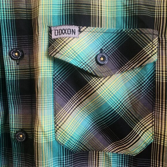 Dixxon Flannel Co Shirt Mens XL Green Black Plaid Mad Scientist Bamboo Button Up - Picture 2 of 10